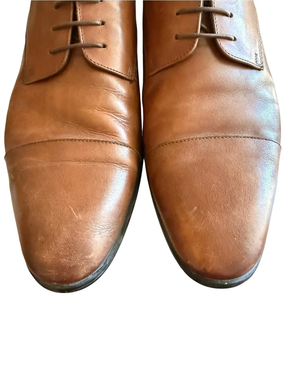 a. testoni M50004 Cognac Brown Leather Cap Toe Derby Dress Shoes Men’s 12 Made i